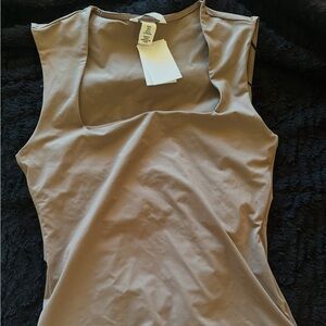 H&M Square Neck Jersey Top- in dark beige